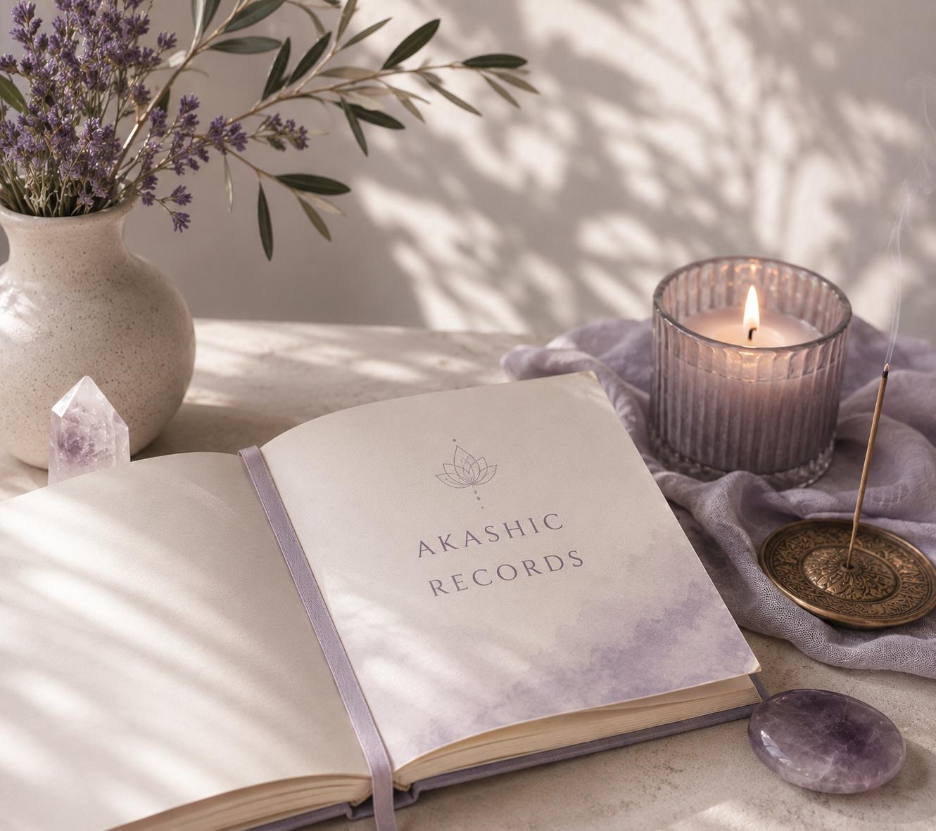 Akashic Records book beside a lit candle